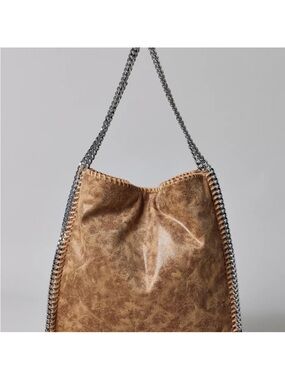Brown Faux-Leather Chain-Trim Shoulder Bag